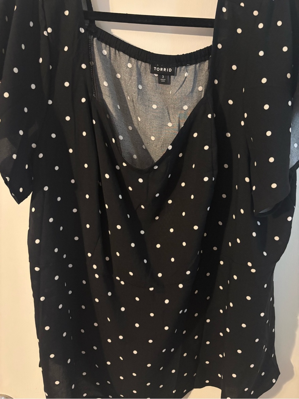 torrid Black Polka Dot V-Neck Blouse with Short Sleeves